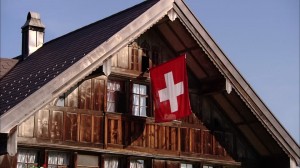 swiss-flag-wooden-house